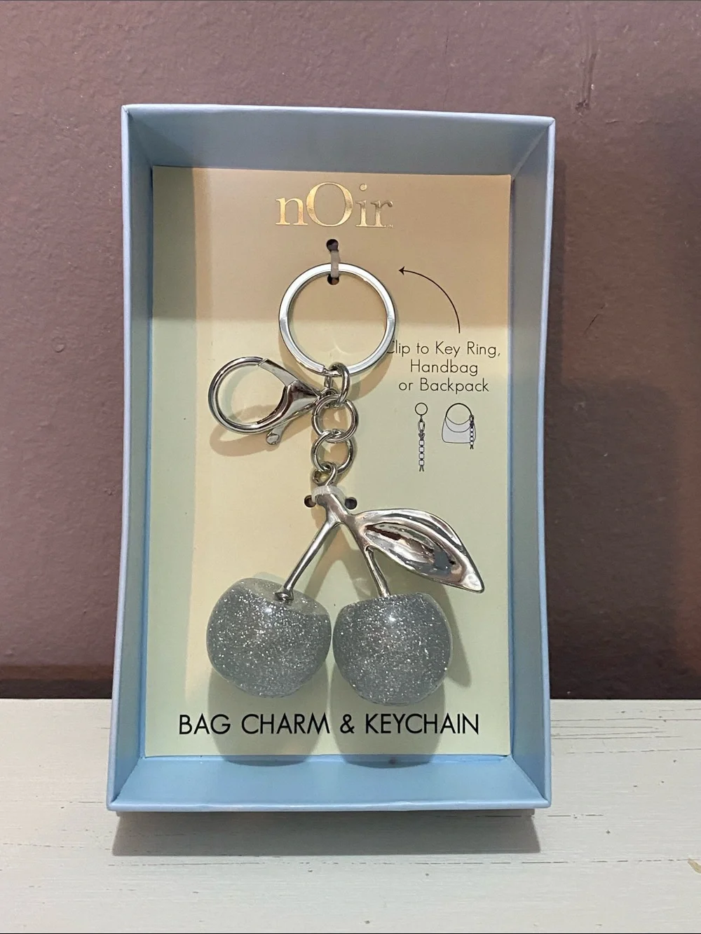 nOir - Silver Glitter Cherry Bag Charm